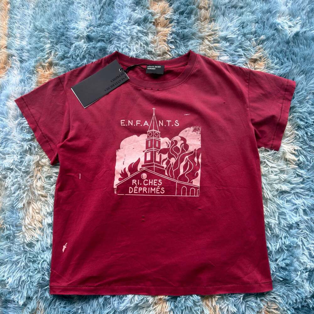 Enfants Riches Déprimés Burning Church T-Shirt Dark Scarlet